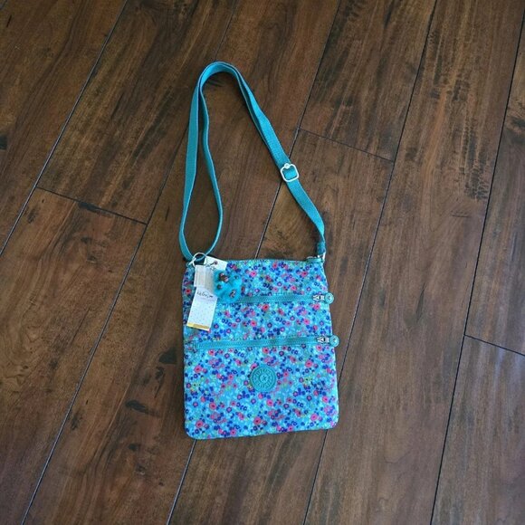 Kipling Handbags - Kipling Keiko Crossbody Lightweight Shoulder Bag Teal Floral Print Monkey Charm